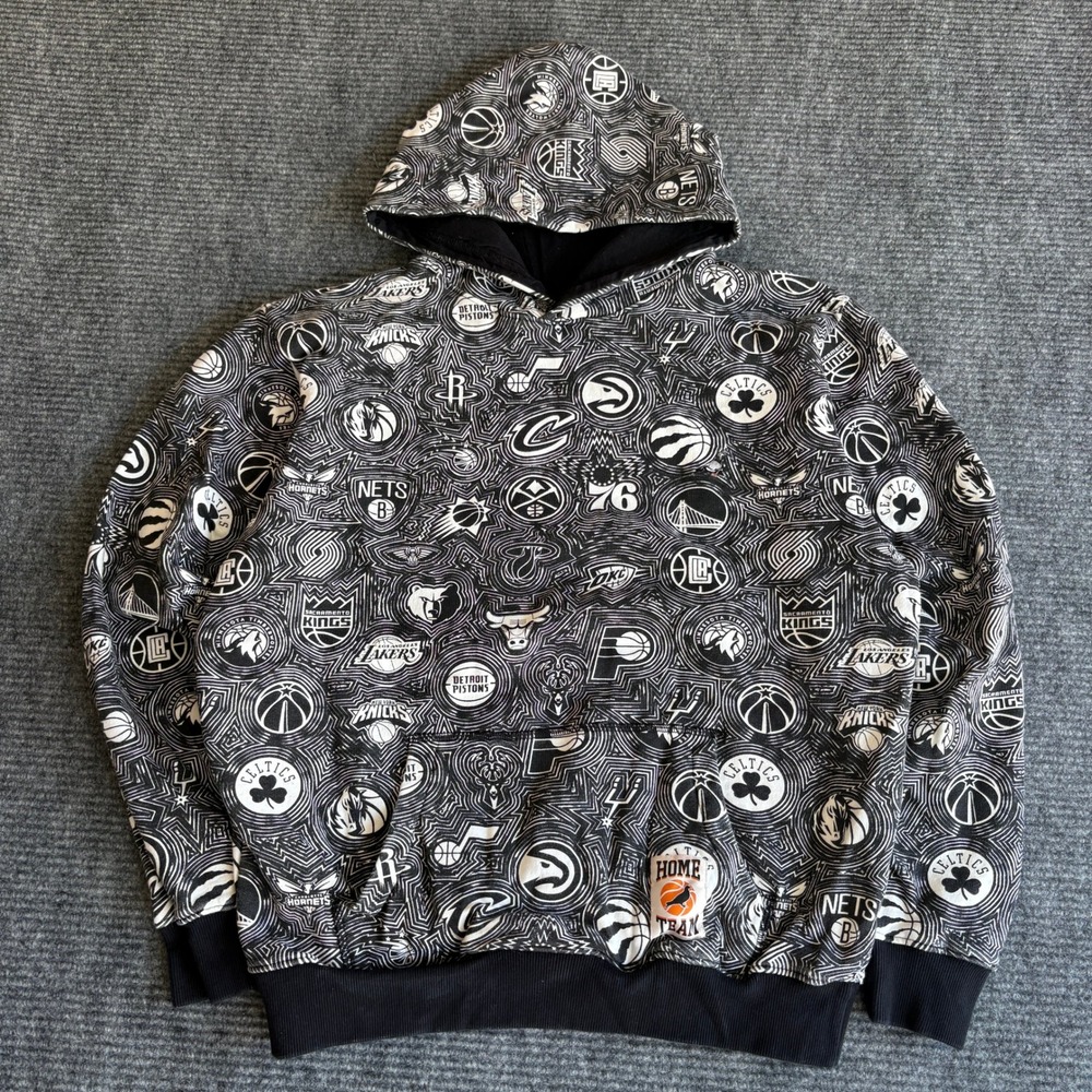 NBA Staple Pigeon All Over Print Team Logo Hoodie Black White Mens Medium